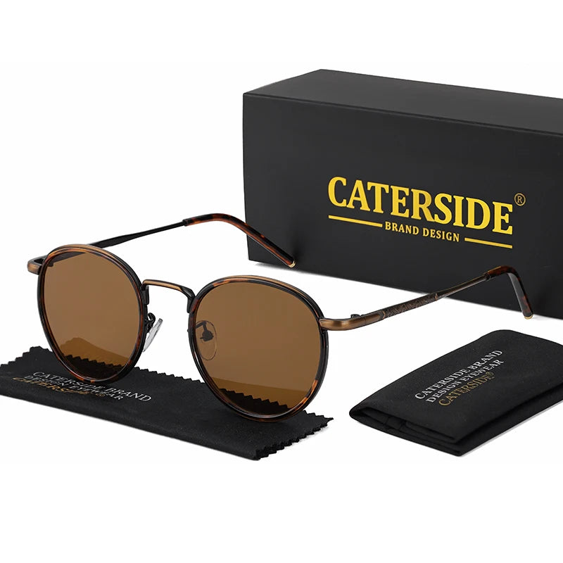 CATERSIDE Retro Round Sunglasses Men's Punk Metal Frame Brand Design Sun Glasses for Women's Party Travel Eyewear Business UV400