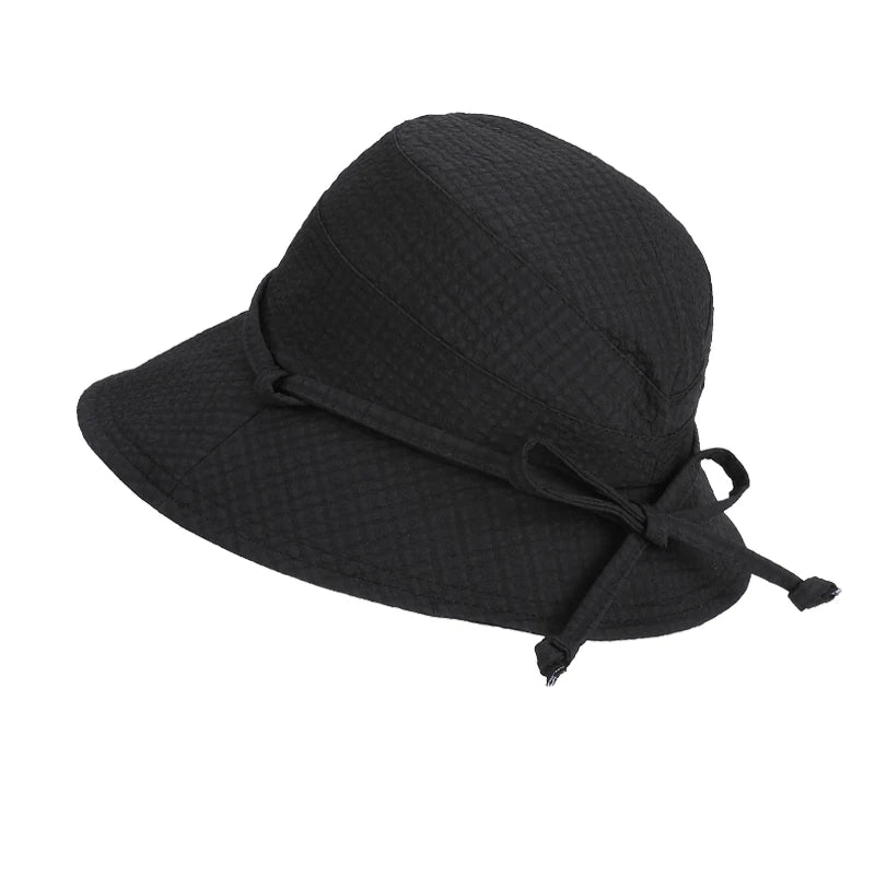 6148-New summer women's outdoor sun protection hat - stylish bow fisherman hat with wide brim, smallroundcrown,suitableforshowin