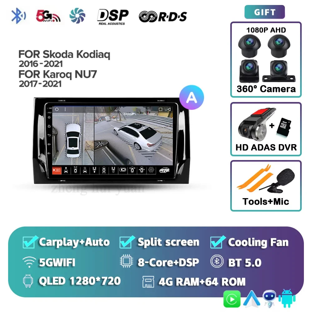 For Skoda Kodiaq 2016 - 2021 Android 15 4G WIFI Car Radio Carplay Auto Multimedia Stereo Video Player GPS Navigation 12+256GB BT