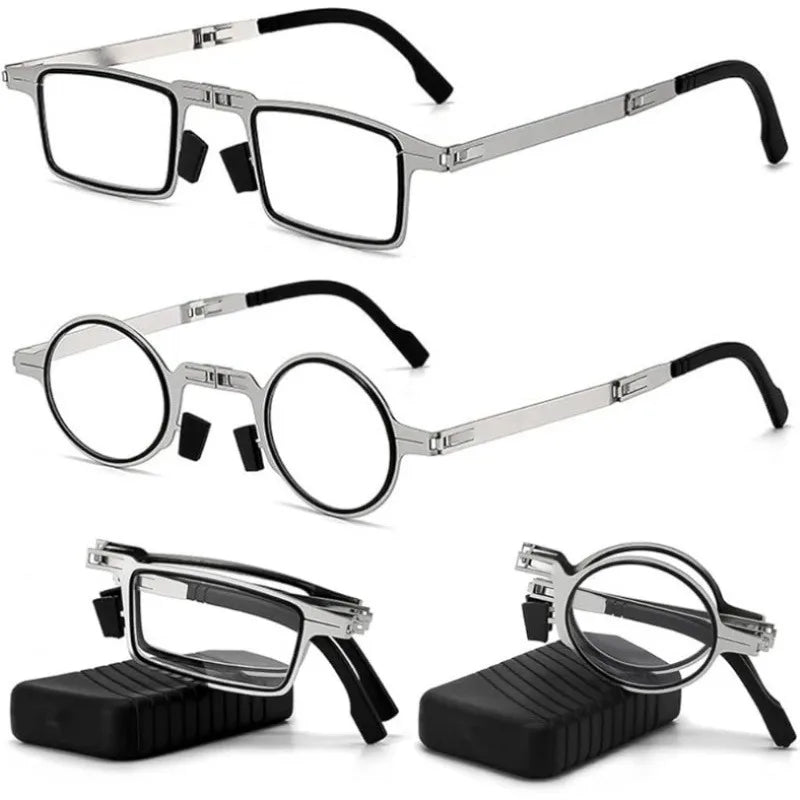 2 Pairs of Anti Blue Light Reading Glasses Anti Farsightedness Lightweight Stainless Steel, Portable Case