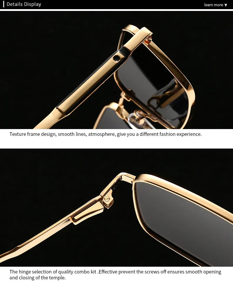 JNPCXI Polarized Fashion Rectangle Sunglasses Women Retro Tea Tea Rivets Men Punk Sun Glasses Shades UV400
