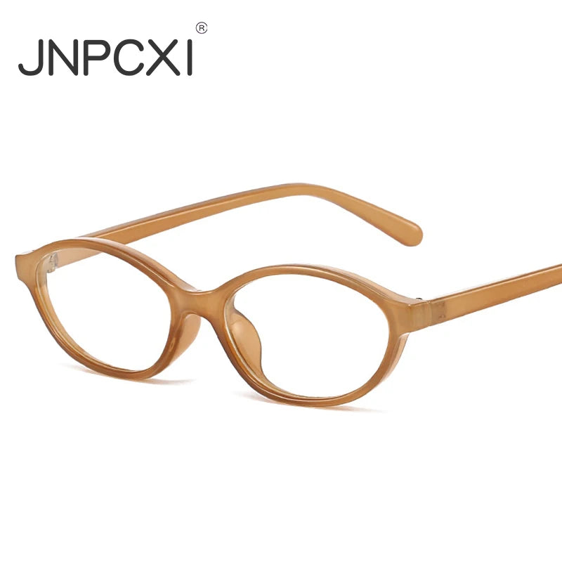 JNPCXI New Vintage Oval Glasses Frame Women Fashion Jelly Tea Clear Anti-Blu-Ray Lens Eyewear Men Optical Frame