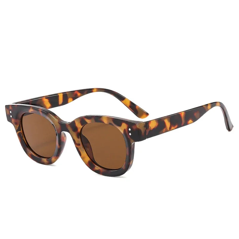 JNPCXI New Retro Square Sunglasses Women Fashion Leopard Blue Shades UV400 Men Trending Punk Rivets Sun Glasses