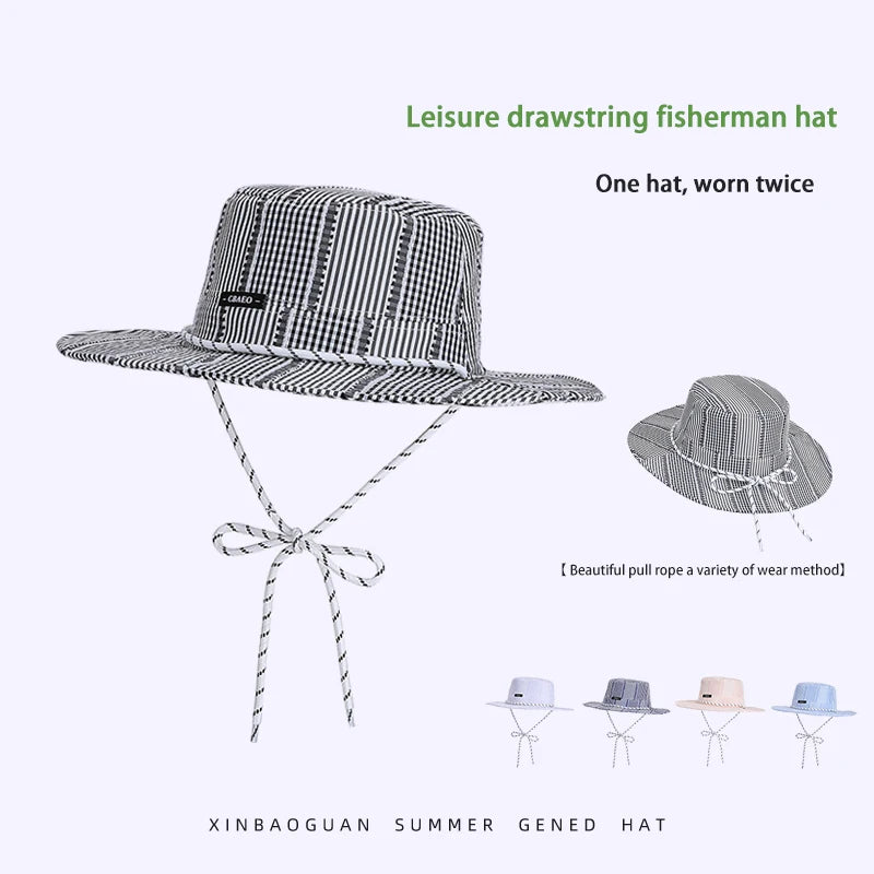 6149-New summer outdoor women's casual fashionable striped boater hat for going to the beach or on thesand.Largebrimmedsunhatfor