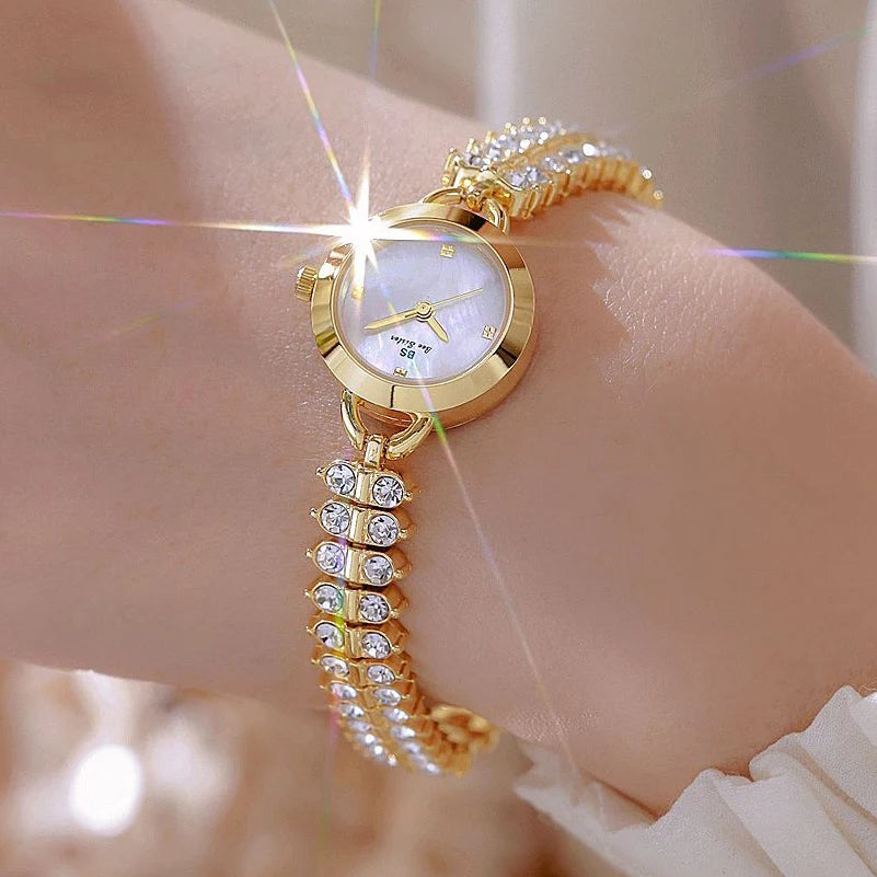 Bee Sister Watch Luxury Gold Small Chain Quartz Watches for Woman Hand Clock With Diamonds