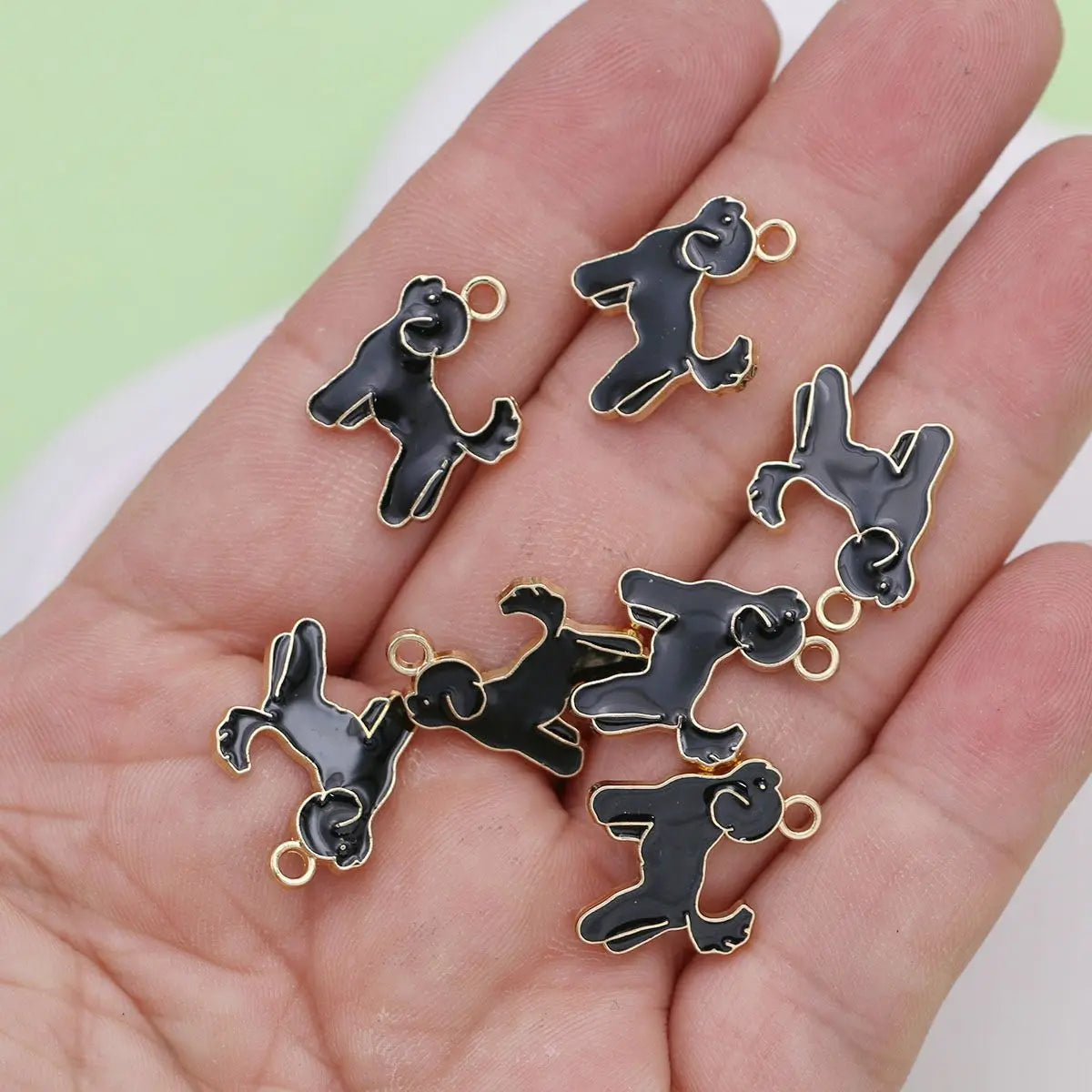 10Pcs Gold Plated Black Enamel Dog Charm Connectors for Making Bracelet DIY Jewelry Accessories