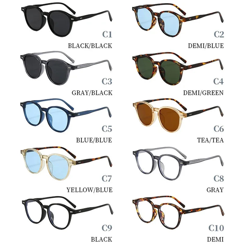 JNPCXI Vintage Round Rivets Punk Sunglasses Women Leopard Blue Shades UV400 Fashion Clear Ocean Lens Men Sun Glasses