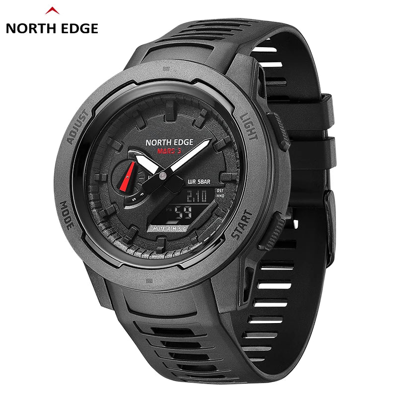 NORTH EDGE Mars 3 Men's Digital Watch Carbon Fiber Case Waterproof 50M Watches