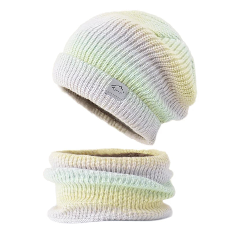 Xinbaoguan 60% acrylic 9859 Korean version gradient color thickened warm ear protection and cold proof knitted hat two-piece set