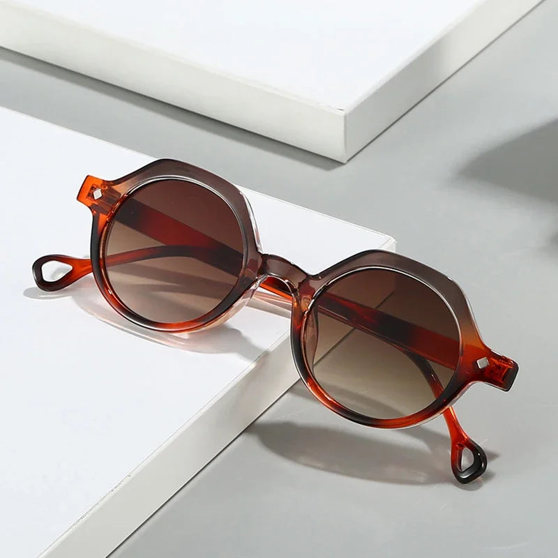 JNPCXI Retro Small Round Punk Sunglasses Women Fashion Gradient Leopard Shades UV400 Men Rivets Sun Glasses