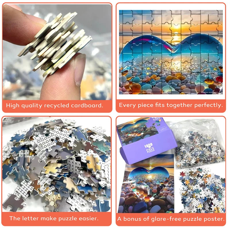 High Quality 70cm*50cm 1000pcs Love Stones Jigsaw Puzzle Adult Stress Relief Beautiful Landscape Painting Puzzle Wall Decor