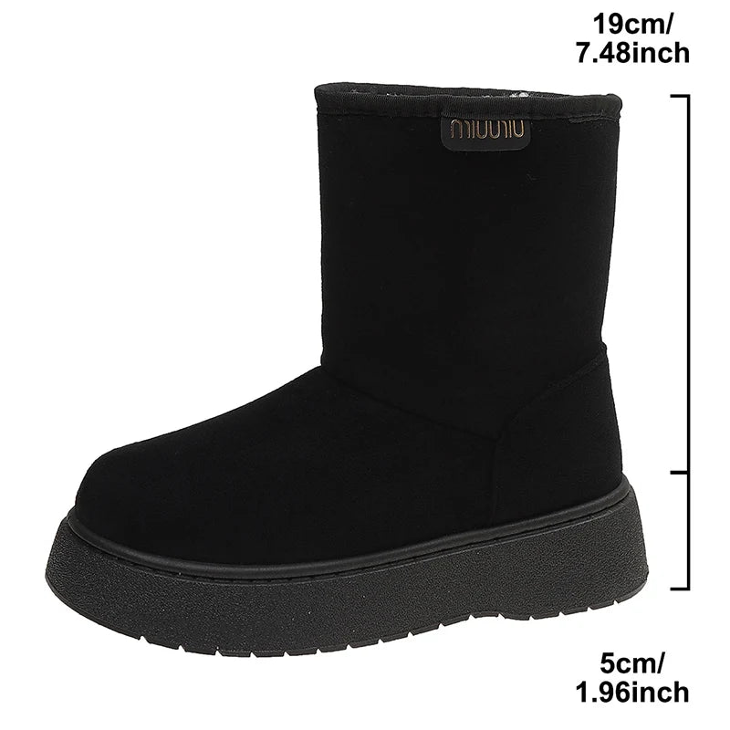 Faux Suede Winter Snow Boots Women Plus Size 42 Warm Fleece Lining Ankle Boots Woman Thick Sole Non Slip Cotton Padded Shoes