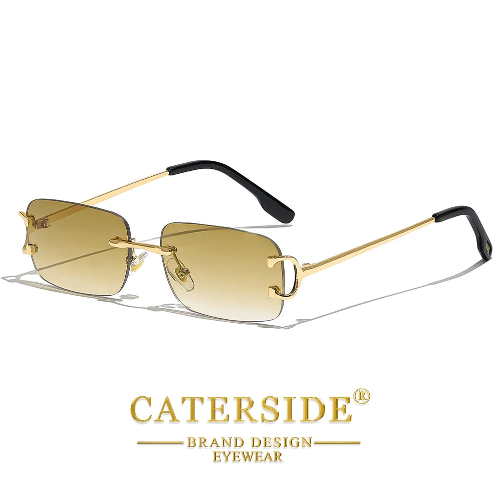 CATERSIDE Men's Rimless Small Frame Sunglasses Brand Design Metal Fashion Sun Glasses Women's Decoration Outdoor Eyewear UV400