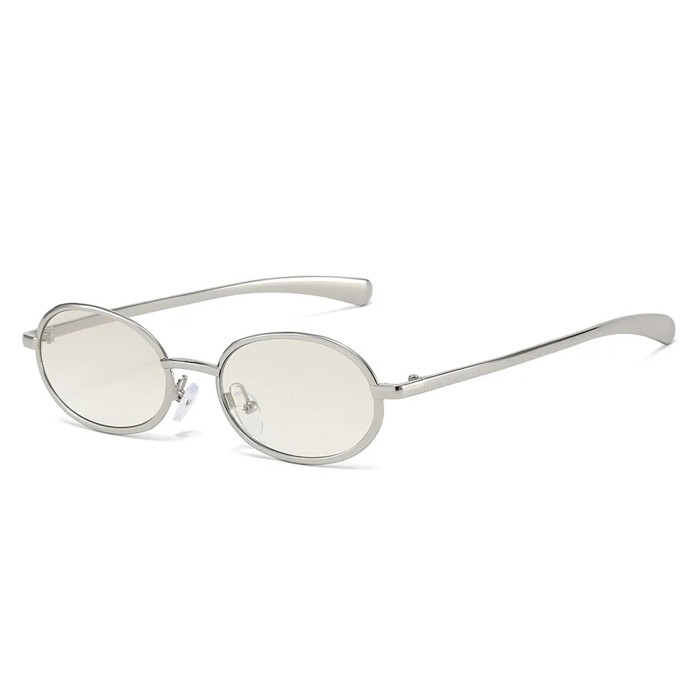JNPCXI New Retro Small Oval Metal Sunglasses Women Silver Shades UV400 Fashion Gradient Men Punk Sun Glasses