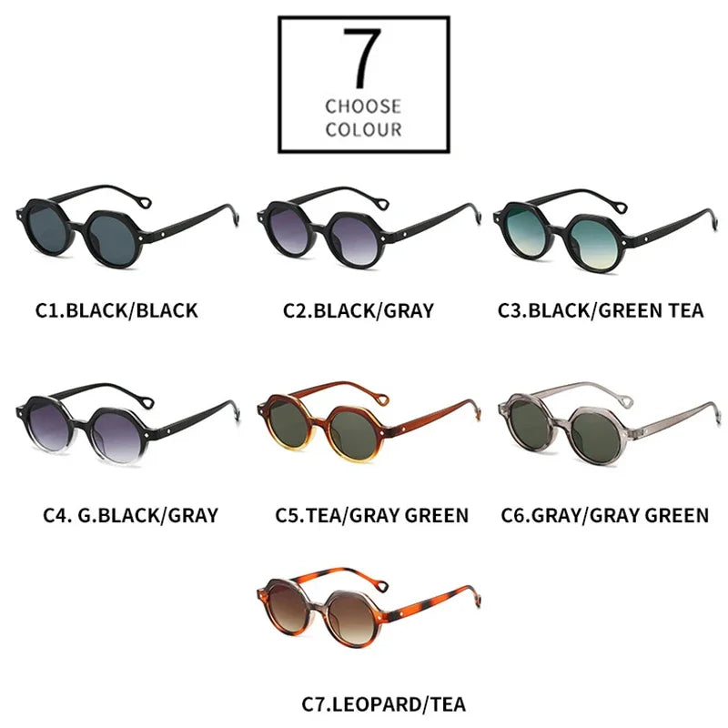 JNPCXI Retro Small Round Punk Sunglasses Women Fashion Gradient Leopard Shades UV400 Men Rivets Sun Glasses