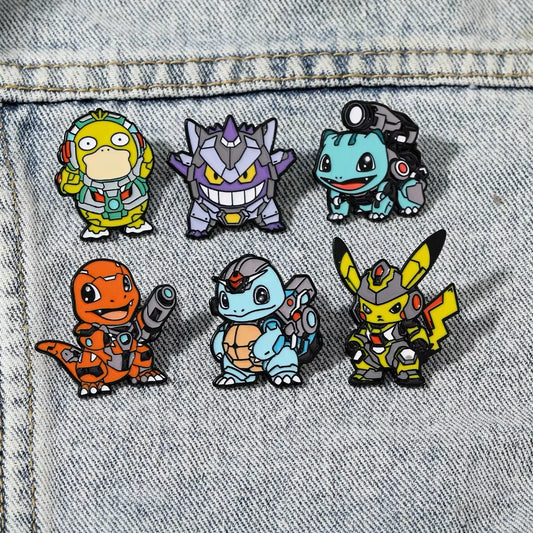6pcs Set Anime Pokemon Enamel Pins - Pikachu Squirtle Gengar Funny Cosplay Brooches Cartoon Badges Lapel Pin Collection for Fans