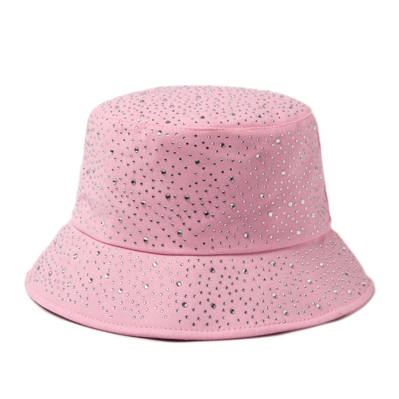 New Summer Y2k Bucket Hat Women Fashion Rhinestones Cap For Ladies Visor Cotton Panama Hats Casual Spring Autumn Fisherman Caps