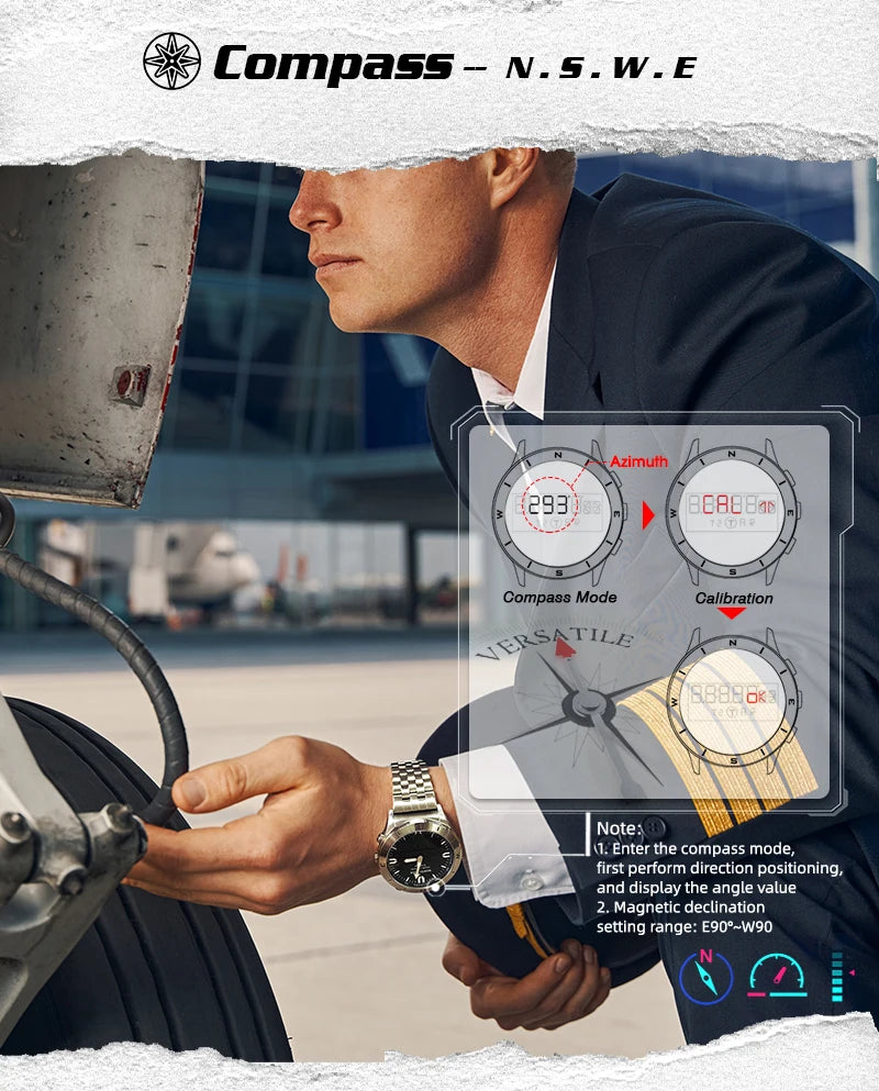 NORTH EDGE Men's Digital Watch Waterproof Altimeter Barometer Compass Smartwatch