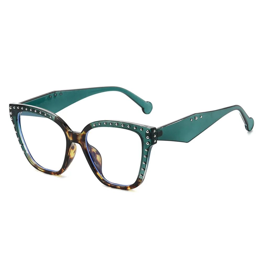 JNPCXI New Square Women Sunglasses Shades UV400 Fashion Clear Lens Frame Retro Rivet Men Leopard Green Sun Glasses
