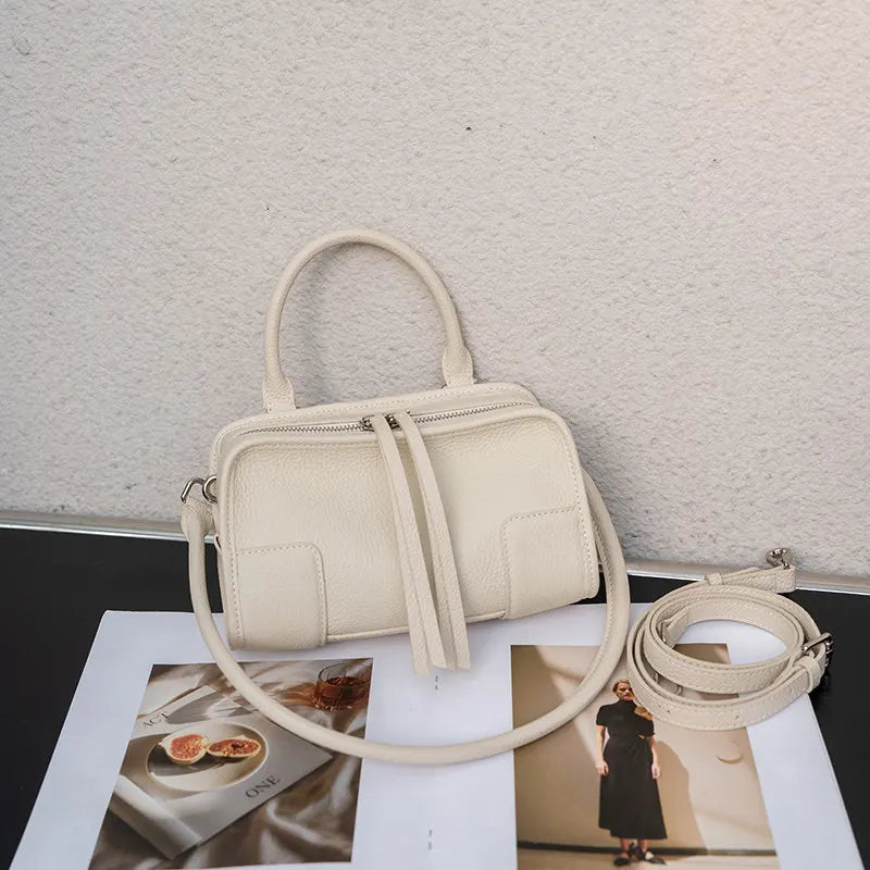 Genuine Cowhide Leather Mini Boston Bag for Women Top Handle Crossbody Bag with Zipper Closure Luxury Designer Messenger bags