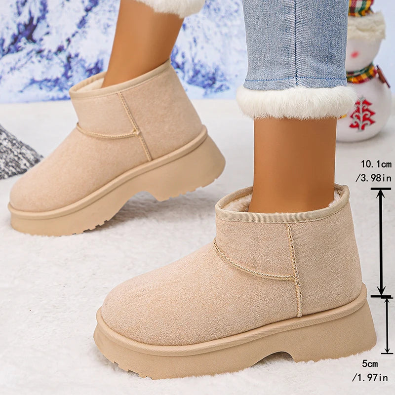 Fashion Design Thick Heels Snow Boots Women Slip On Thicken Plush Warm Winter Boots Woman Waterproof Non Slip Cotton Shoes