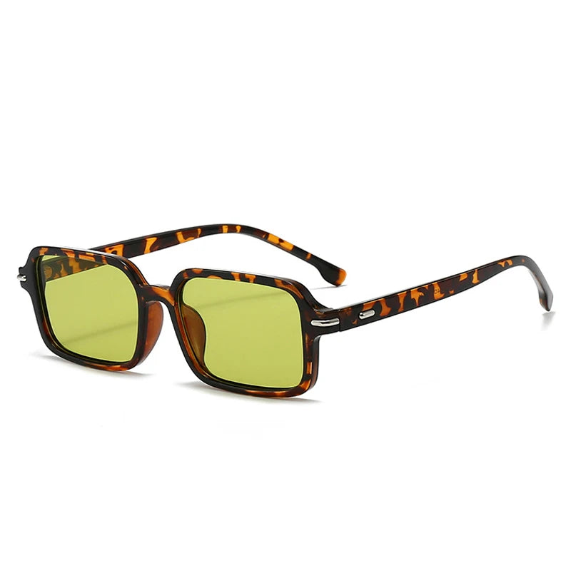 JNPCXI Retro Rectangle Sunglasses Women Fashion Rivets Eyewear Men Trending Punk Leopard Blue Sun Glasses Shades UV400