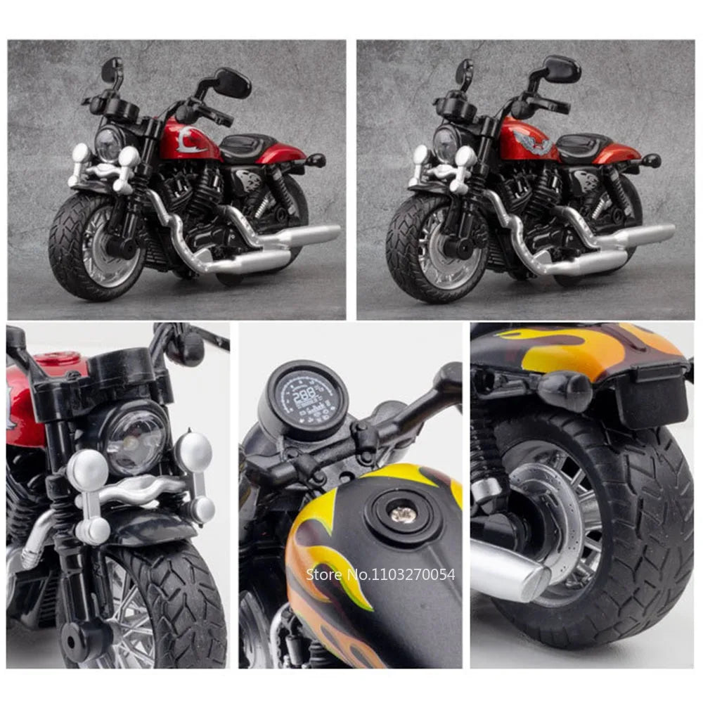 1/12 Kawasaki NIJIA ZX-6R Motorcycle Car Model Toy Alloy Diecast Q-version Front Turning Rubber Tires Sound Light Gifts for Kids