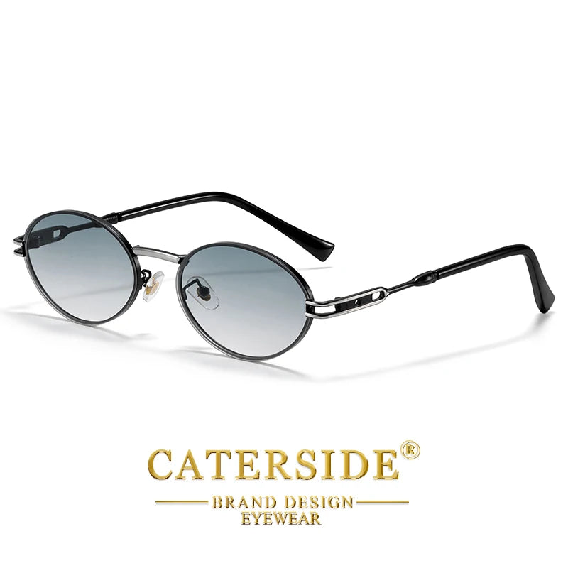 CATERSIDE Vintage Men's Oval Sunglasses Vintage Small Metal Frame Design Sun Glasses Women's Travel Party Eyewear UV400