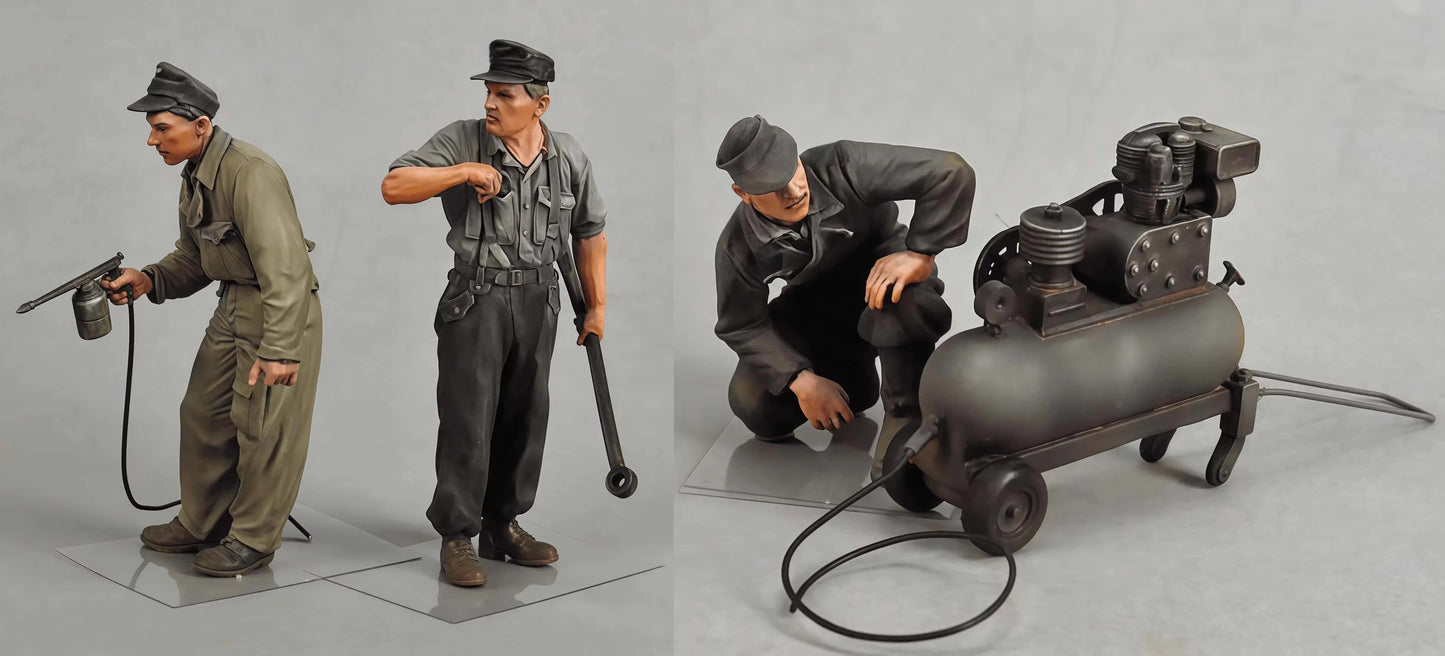 1: 35 Cast Resin Model GK, 3 Resin Model Maintenance Workers and Machines, Unpainted Need To Be Assembled
