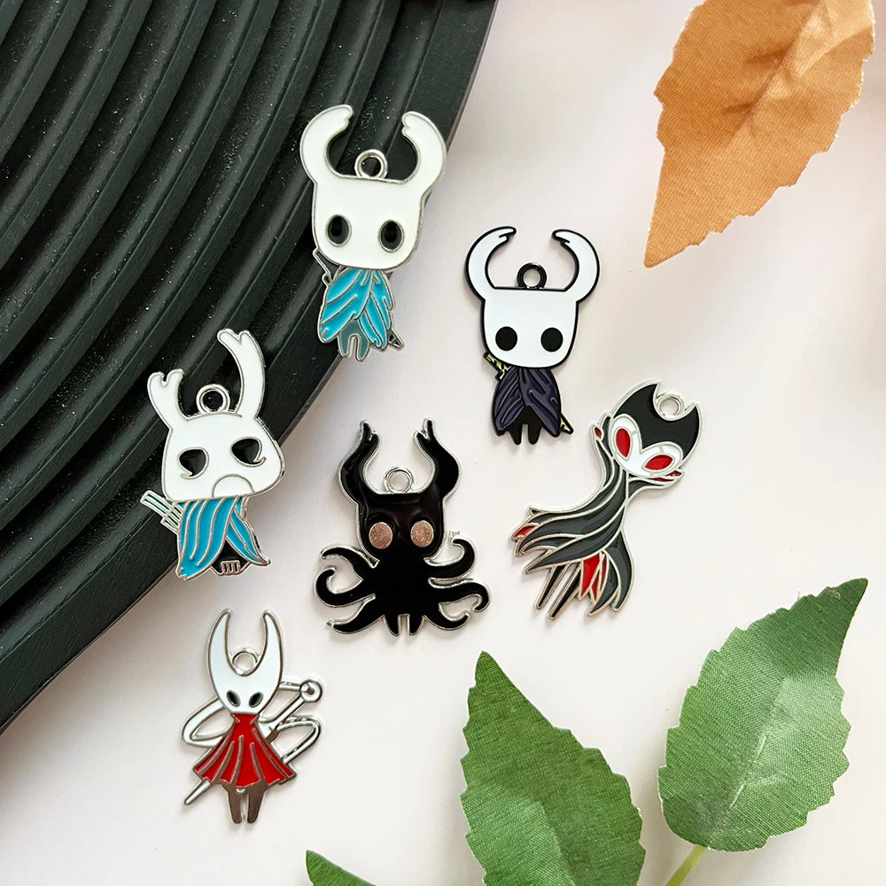 6pcs/lot Hollow Knight Enamel Charms, Cartoon Anime Alloy Pendants for Jewelry Making, DIY Craft Charms for Bracelet Necklace