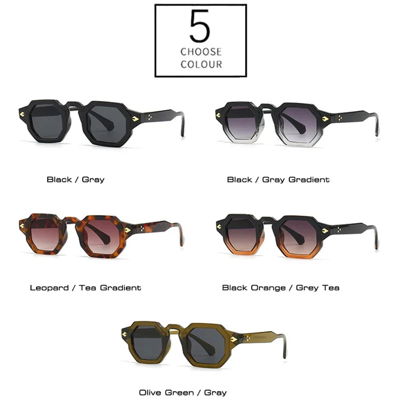 JNPCXI New Arrival Retro Polygon Square Women Rivets Sunglasses Gradient Shades UV400 Men Brand Designer Punk Sun Glasses