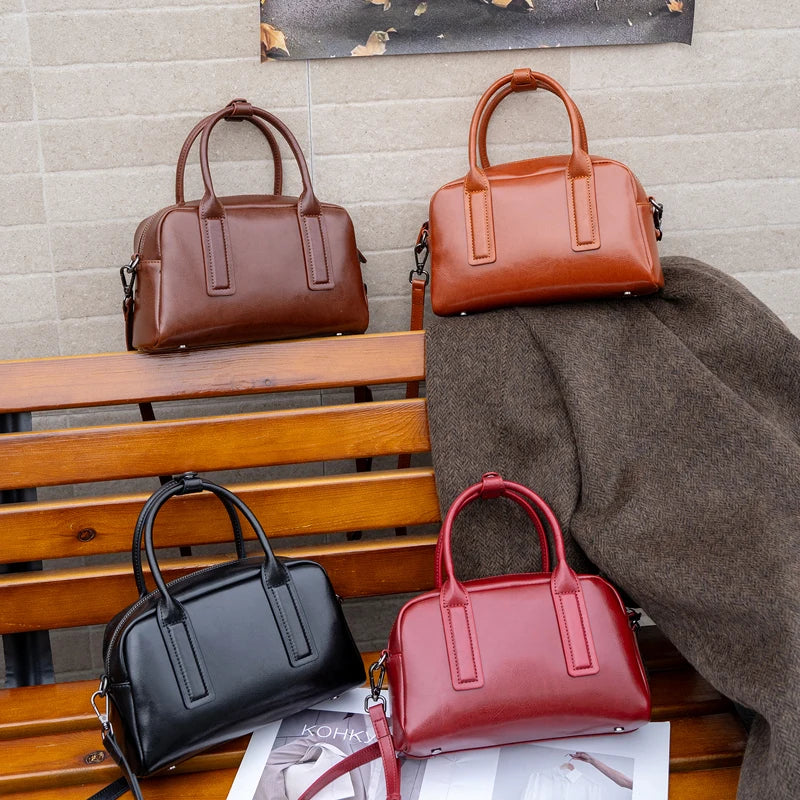 New Women's Genuine Leather Crossbody shoulder Bag Luxury Designer Handbag Bag Vintage Soft Waxed Cowhide Ladies Messenger Bag