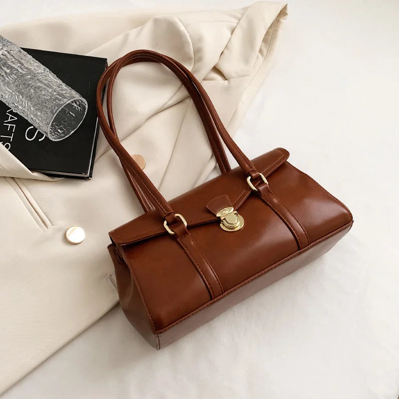England Style Retro Shoulder Bags High-Grade Sense Underarm Tote Bag Vintage Red Ladies Commuter Bag PU Leather Handbag Purse