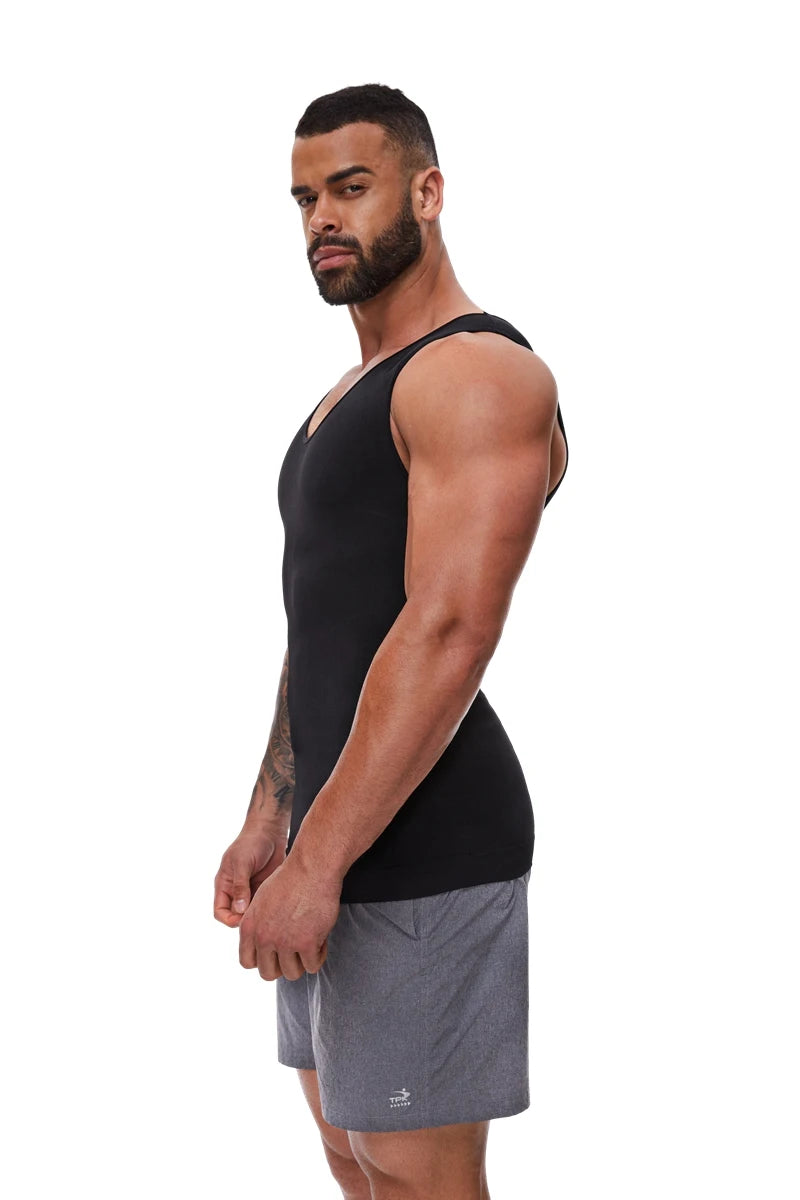 2PC Men Compression Shirt Tummy Control Slim Vest Waist Trainer Workout Top Ves