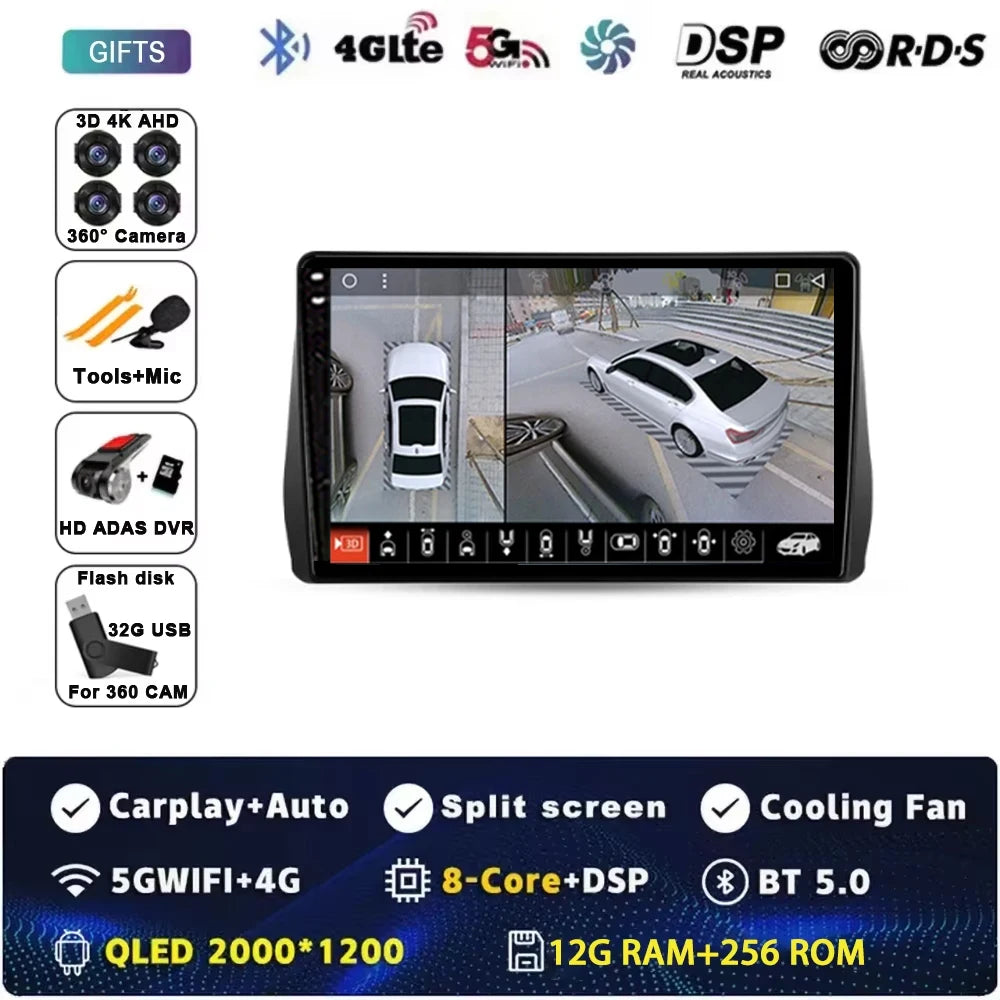 For Toyota Wish 2 II XE20 2009 - 2017 Android 15 Car Radio GPS Navigation QLED Carplay Auto Multimedia Stereo Player BT RDS DSP
