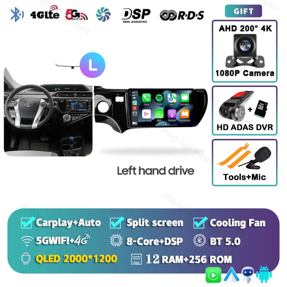 Android 15 CarPlay Auto For Toyota Aqua LHD RHD 2011 - 2017 Car Radio Multimedia navigation video DVD Autoradio Stereo 2din 4G
