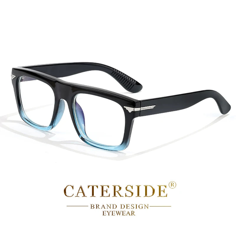 CATERSIDE Men Anti Blue Light Glasses for Square TR90 Frame Ultralight Retro Plain Glasses Trendy Myopia Computer Eyewear Frame