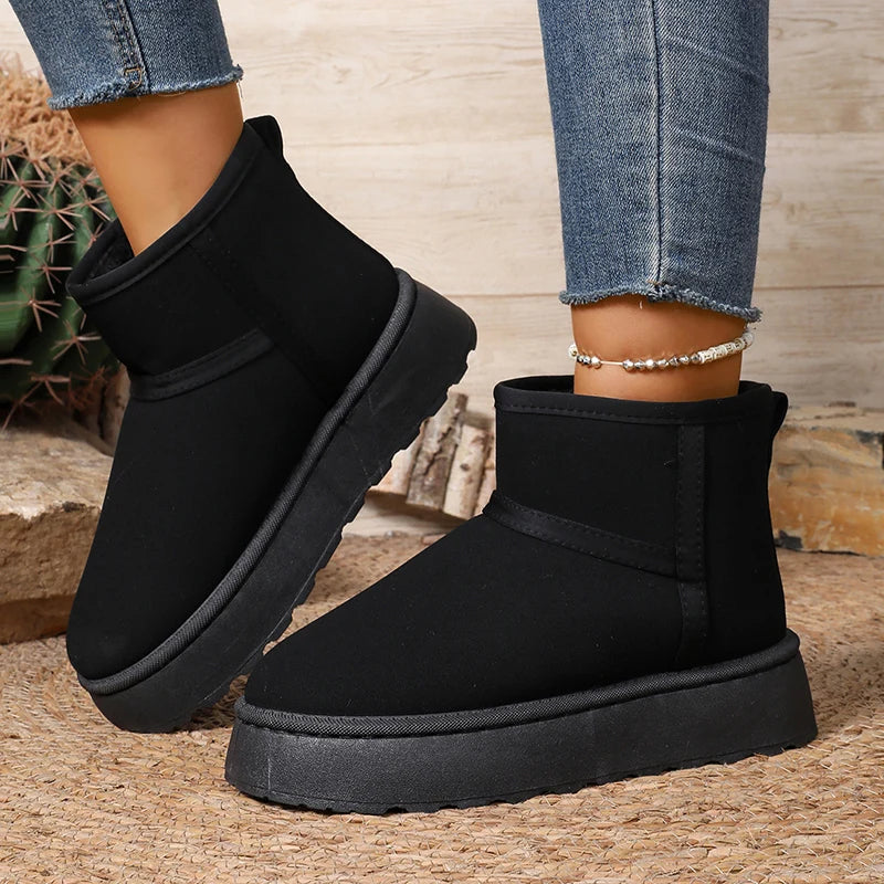 Faux Suede Platform Winter Boots for Women Warm Thicken Plush Anti Slip Snow Boots Woman Comfy Sliop On Thick Sole Ankle Booties