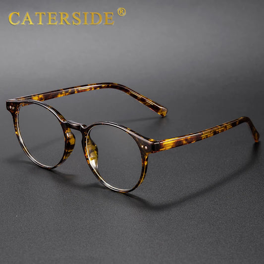 CATERSIDE Vintage Round Men Glasses Frame High-Quality Brand Design Anti Blue Light Reading Glasses Women Optical Frame