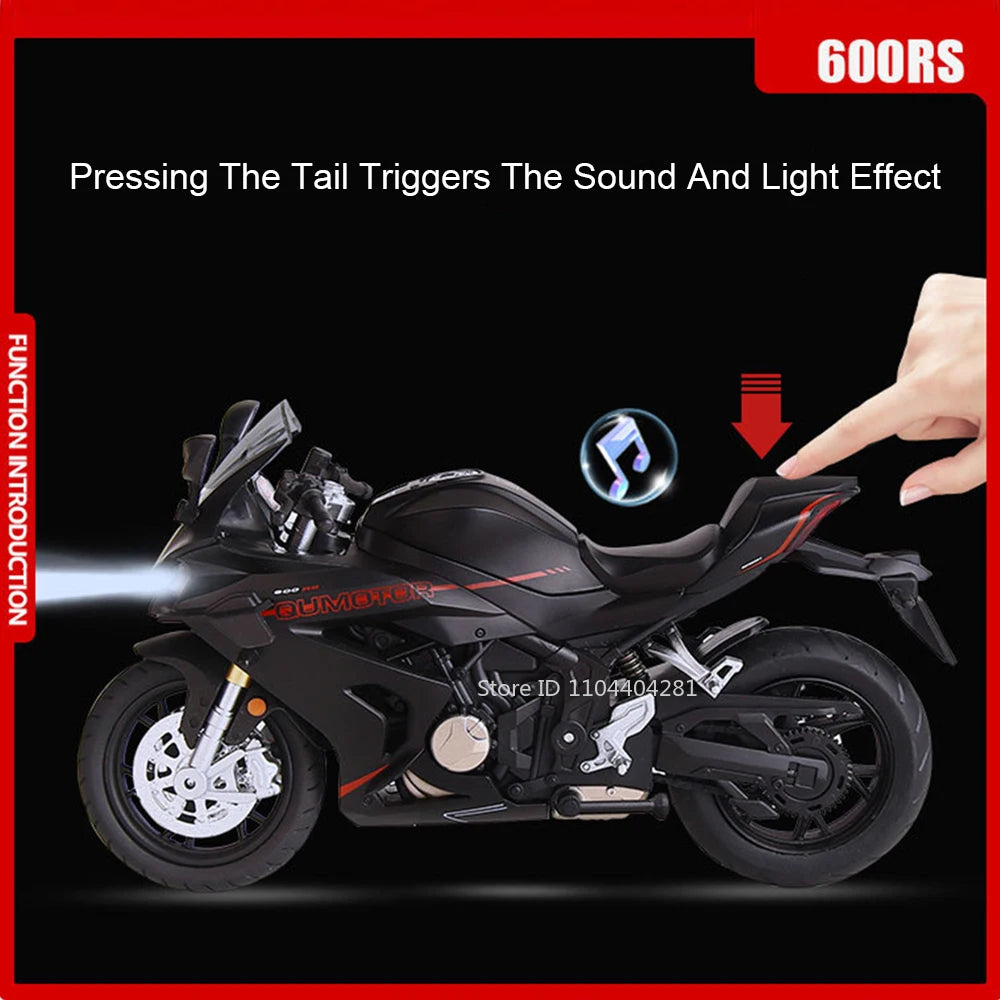 1:12 QJMOTOR QJ600RS Alloy Car CFMOTO 450SR Diecast Motorcycle Model Toys with Light Wheel Damping Vehices Child Christmas Gifts