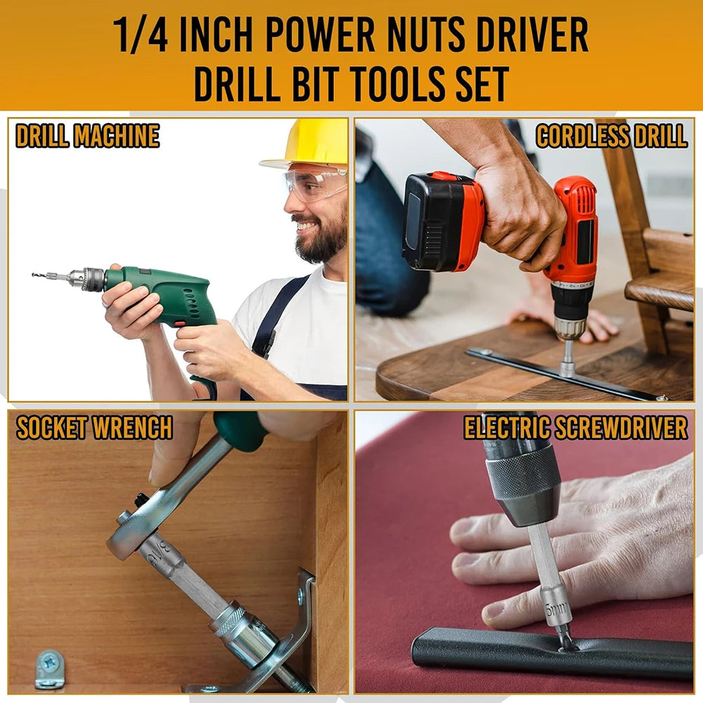 9/14 Piece Power Nuts Driver Drill Bit Tools Set, 1/4 inch Driver Hex Metric & SAE Socket Wrench Screw for Power Tools