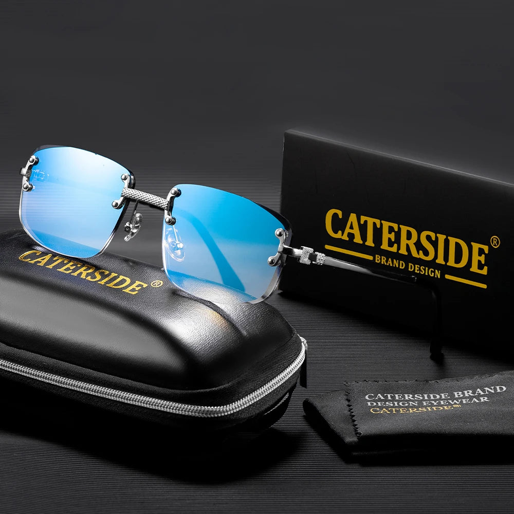 CATERSIDE Fashion Frameless Sunglasses Men Women Luxurious Outdoor Party Sun Glasses Metal Frame Mirror Gradient Lens Eyewear
