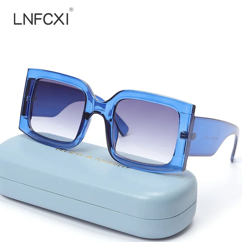 JNPCXI Beige Vintage Rectangle Women Sunglasses Ins Popular Fashion Blue Light Tea Eyewear Men Trending Sun Glasses Shades UV400