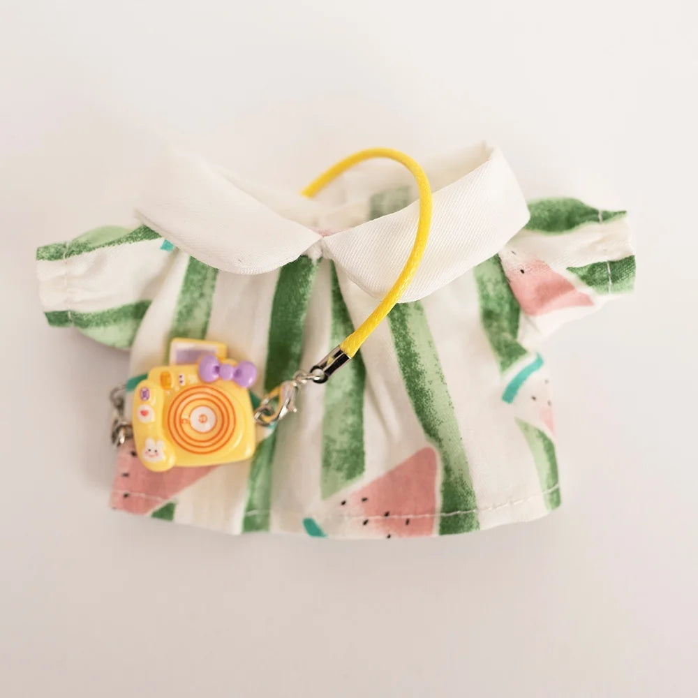 17 Cm Labubu Plush Toy Doll T-shirt with Denim Overalls Labubu Plush Toy Doll Pendant Clothes High quality