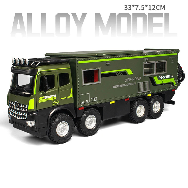 1:18 NOMADISM Alloy Diecast Travel RV Model Toys Car Doors Opened with Sound Light Wheel Sliding Vehices Boy Collecting Hobbies