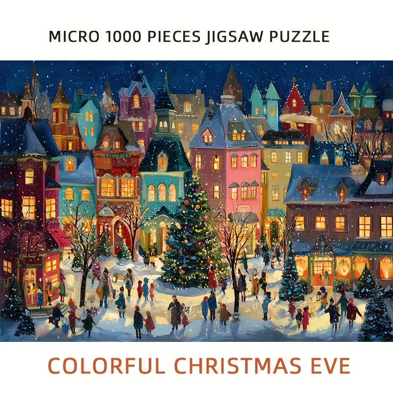 1000pcs Christmas Jigsaw Puzzle 15x10 Inch Winter Scene Snowy Street Christmas Challenge Puzzle for Adult Perfect Christmas Gift