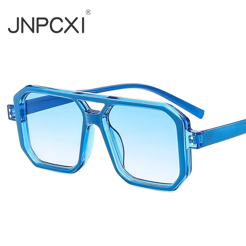 JNPCXI New Retro Double Bridges Square Men Punk Sunglasses Fashion Clear Gradient Shades UV400 Women Brand Designer Sun Glasses