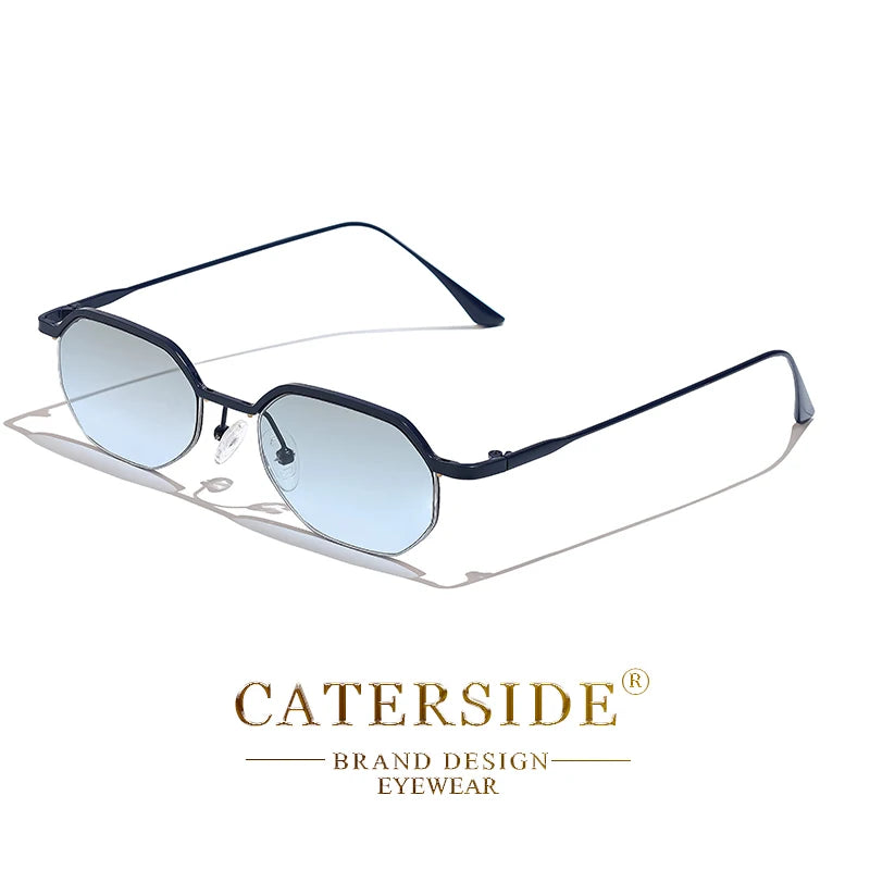 CATERSIDE Retro Small Sunglasses Men Polygonal Punk Half-Frame Sun Glasses for Women Business Travel Party Eyewear Summer Style