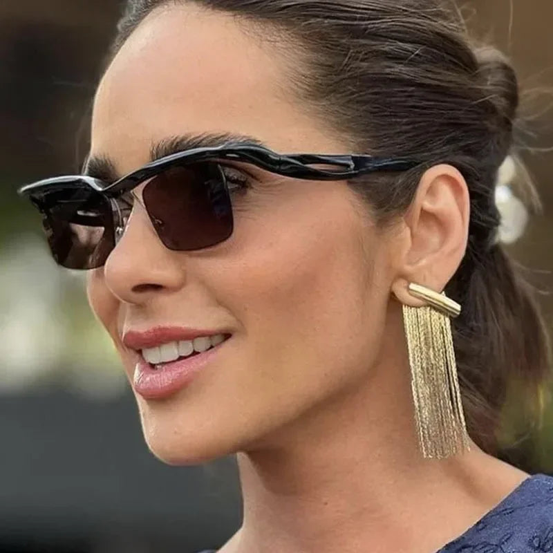 JNPCXI Retro Unique Rimless Square Sunglasses Fashion Ocean Lens Shades Brand Designer Men Punk Mirror Sun Glasses