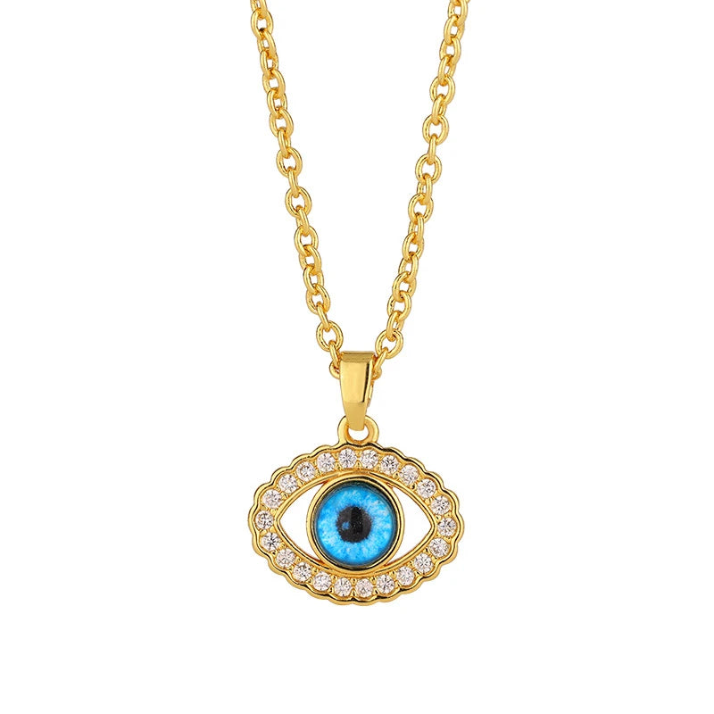 Minimalist Dainty Zircon Evil Eye Necklace for Women Gold Plated Stainless Steel Chain Blue Eye Pendant Daily Wear Jewelry Gift